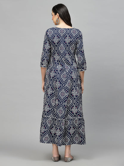 Bandhej Printed Rayon Tiered Kurta