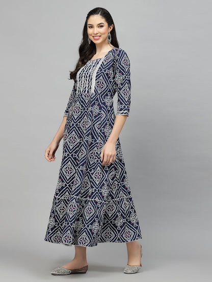 Bandhej Printed Rayon Tiered Kurta