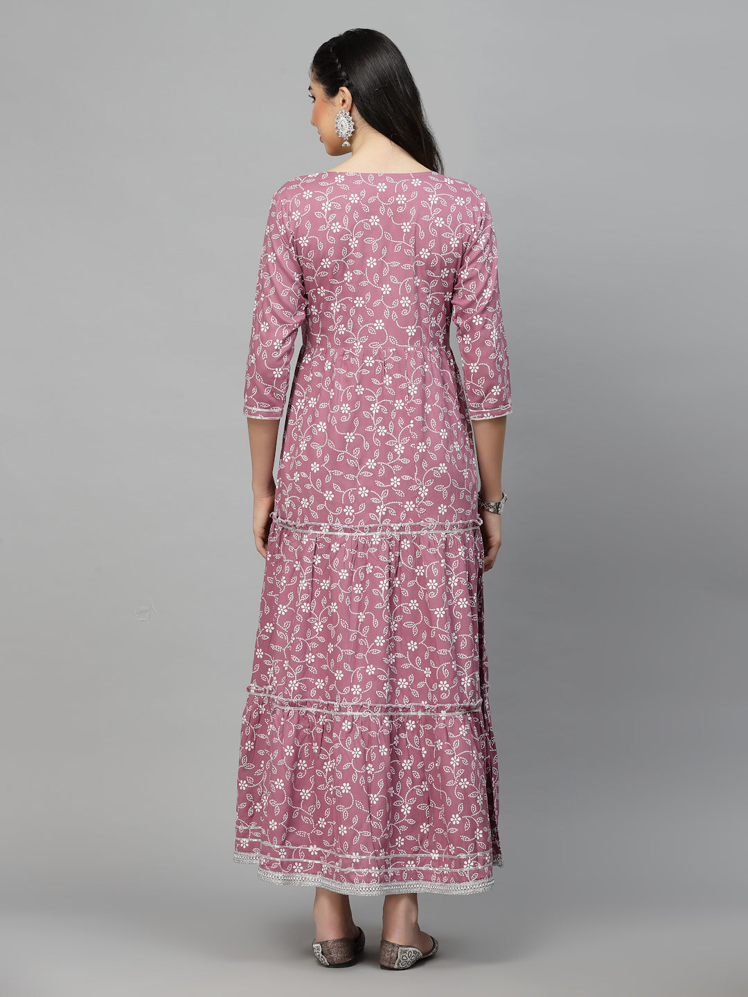 Printed &amp; Embellished Rayon Tiered Kurta