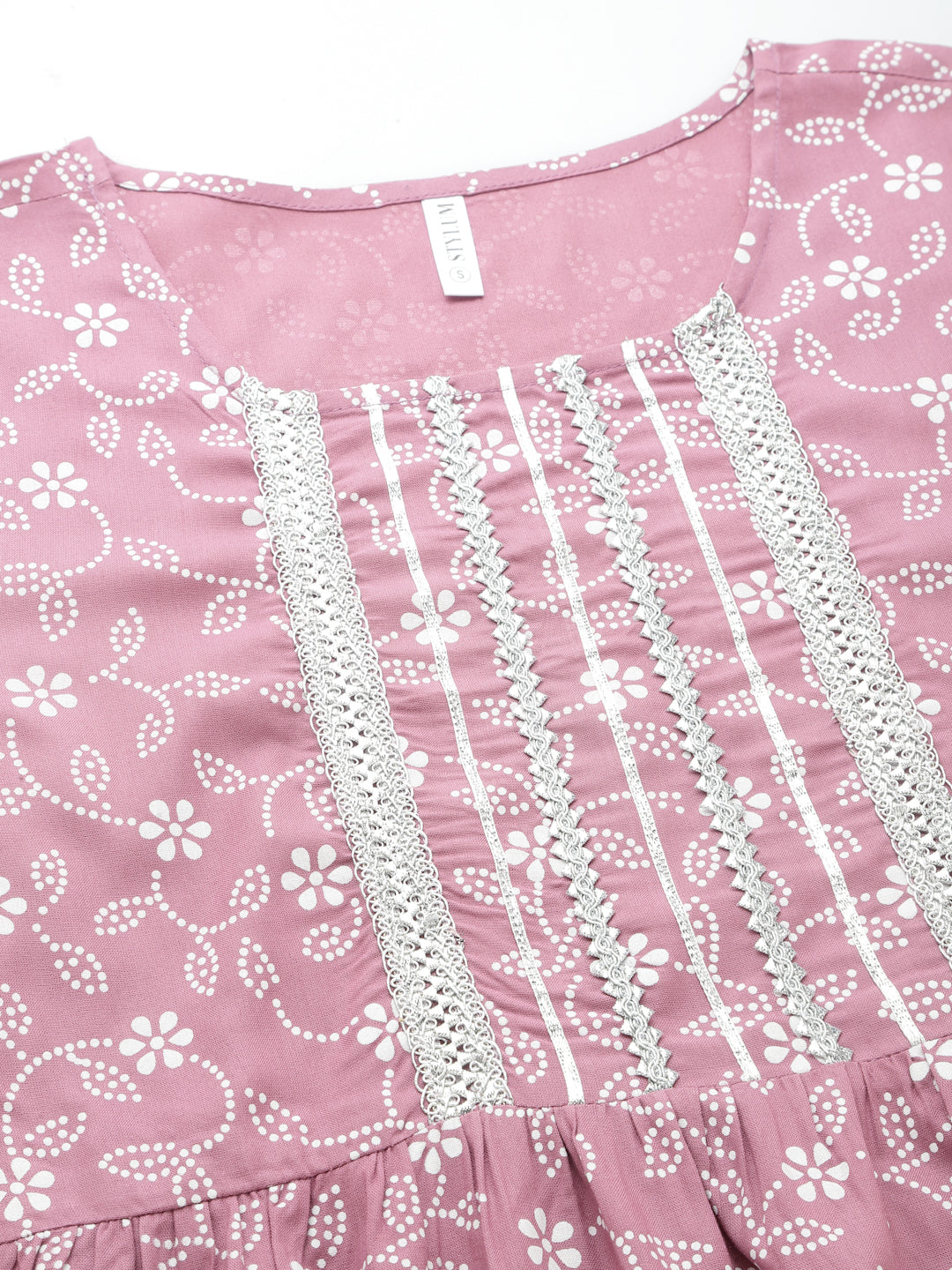Printed &amp; Embellished Rayon Tiered Kurta