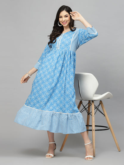 Bandhej Printed Rayon Tiered Kurta