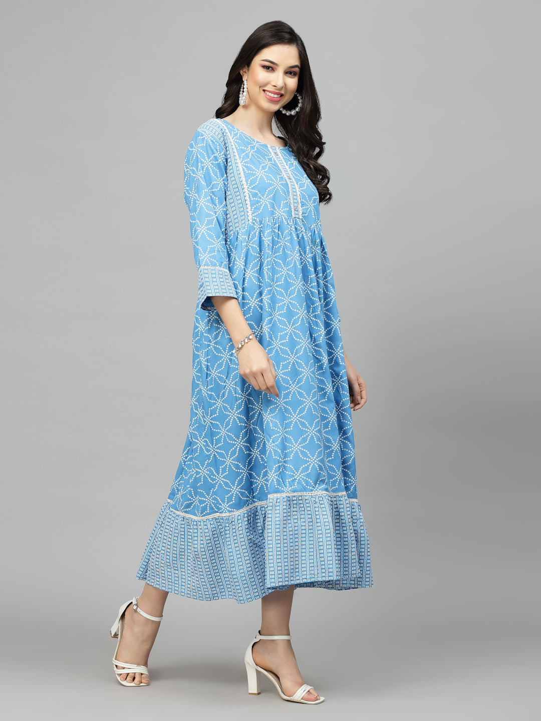 Bandhej Printed Rayon Tiered Kurta