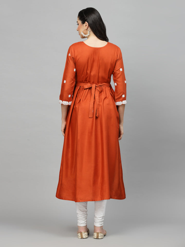 Embroidered Rayon Flared Kurta