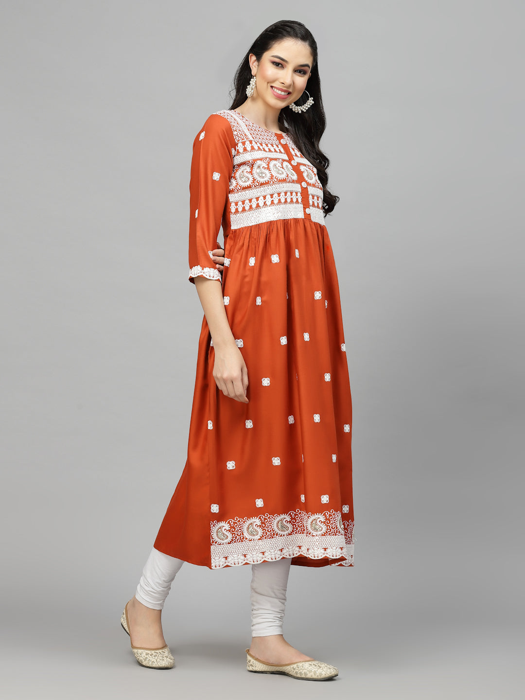 Embroidered Rayon Flared Kurta