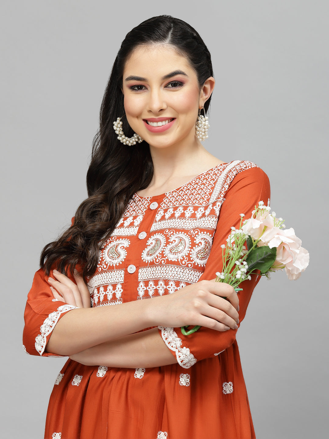 Embroidered Rayon Flared Kurta