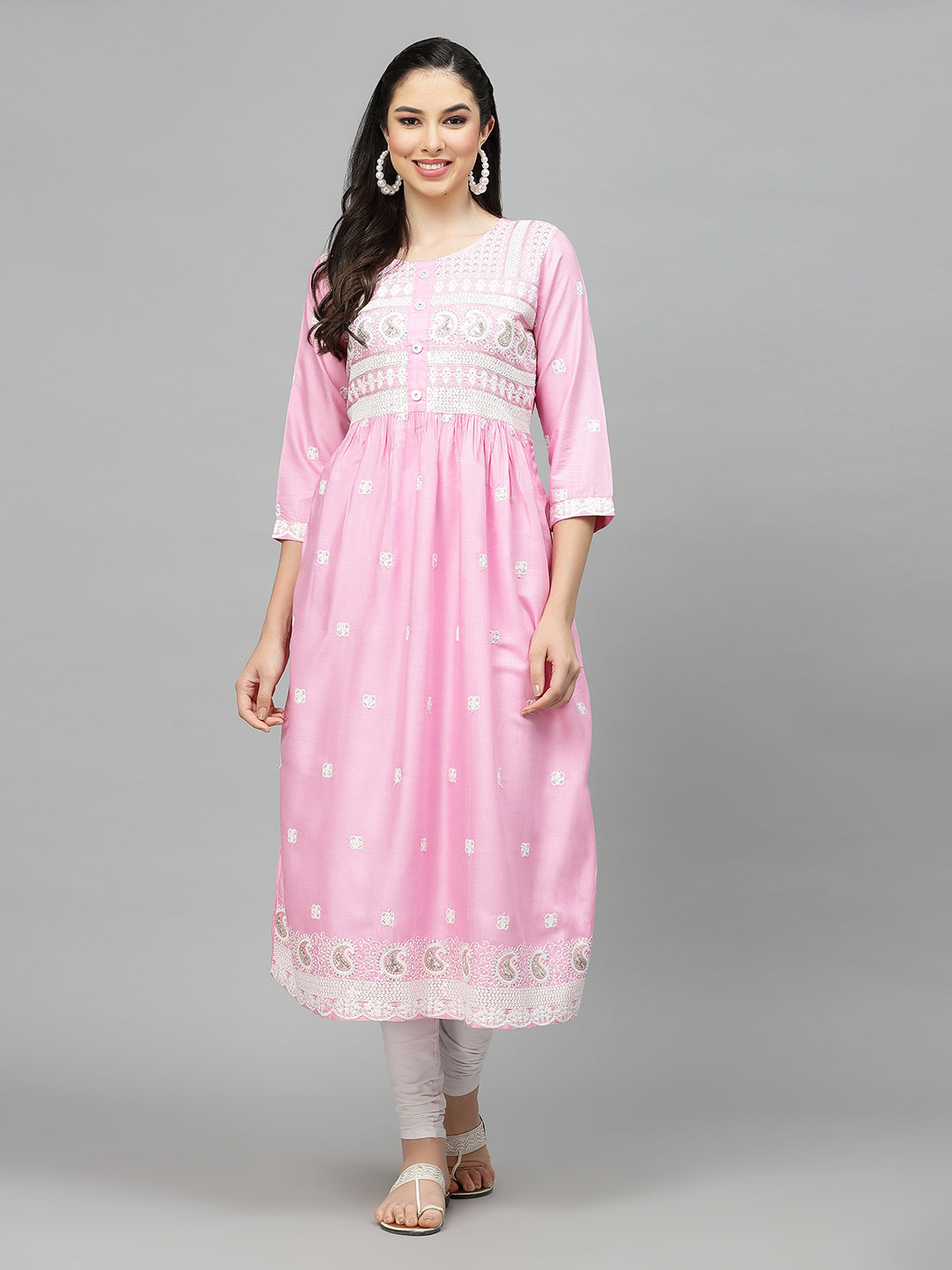 Embroidered Rayon Flared Kurta