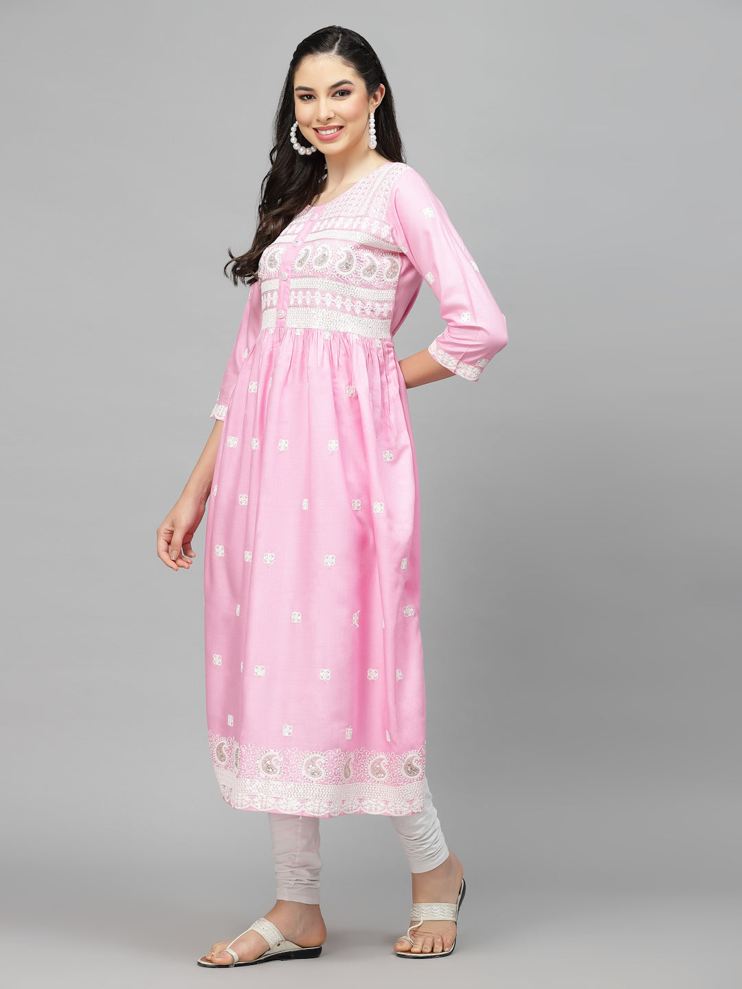Embroidered Rayon Flared Kurta