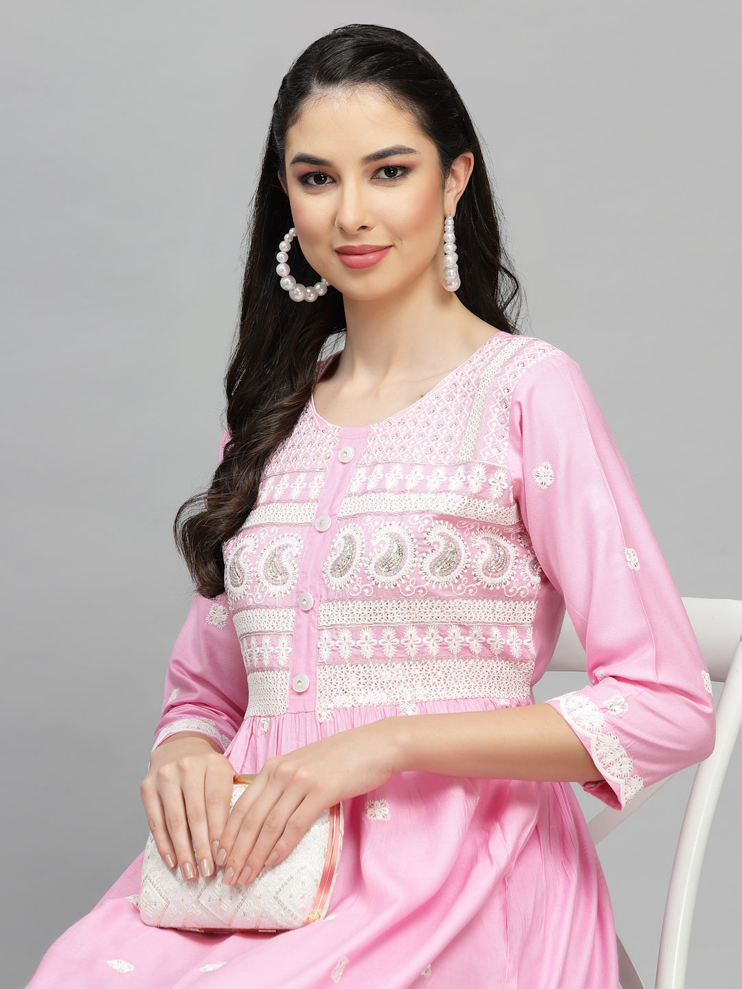 Embroidered Rayon Flared Kurta