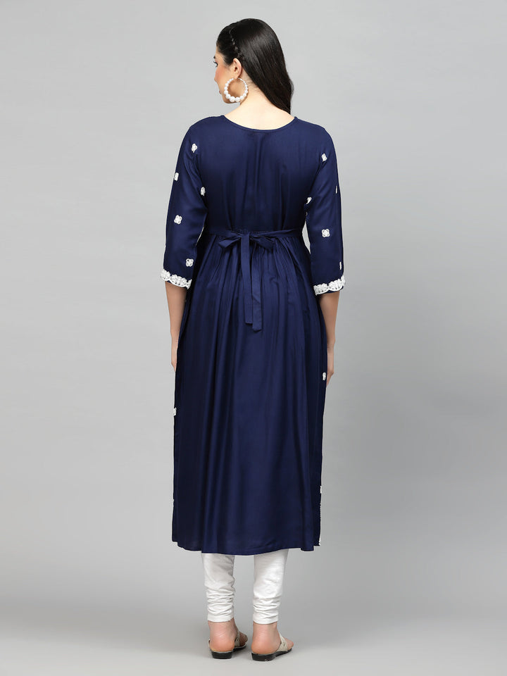 Embroidered Rayon Flared Kurta