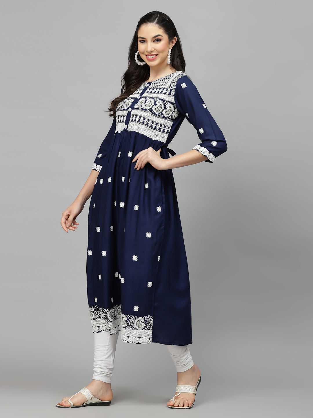 Embroidered Rayon Flared Kurta