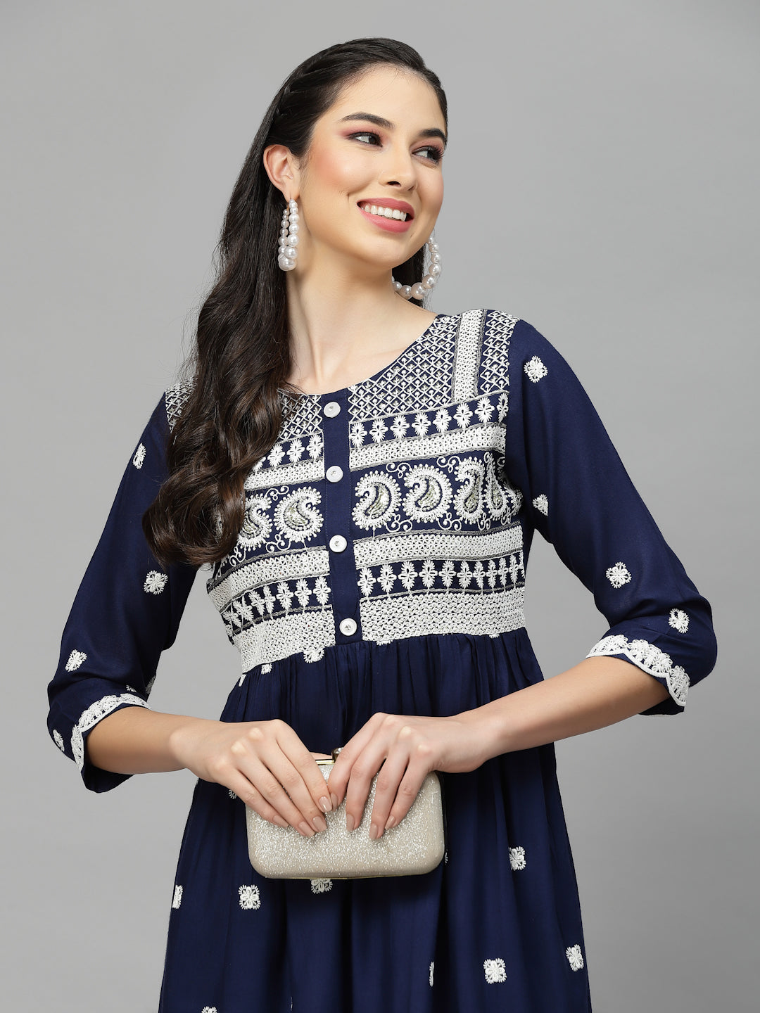 Embroidered Rayon Flared Kurta