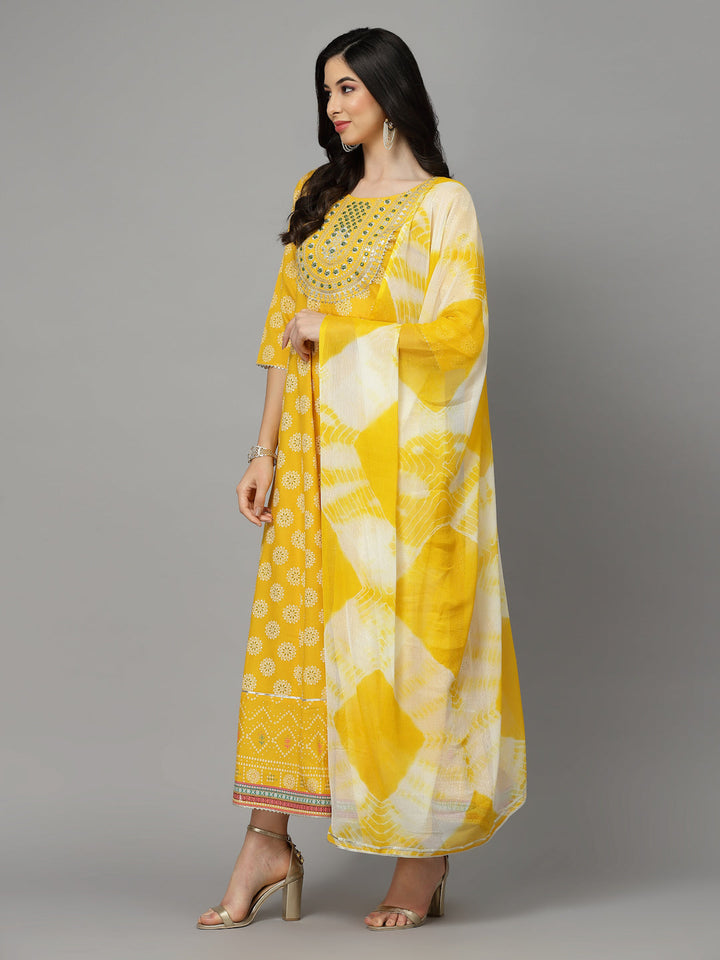 Printed &amp; Embroidered Rayon Anarkali Kurta With Dupatta