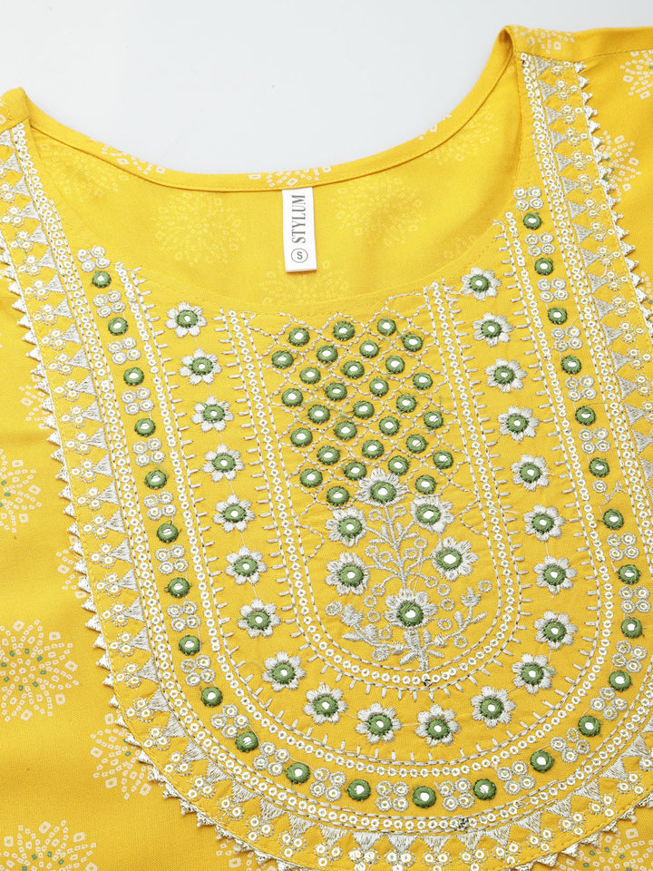 Printed &amp; Embroidered Rayon Anarkali Kurta With Dupatta