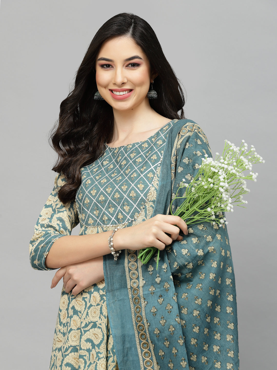 Printed Cotton Anarkali Kurta With Dupatta
