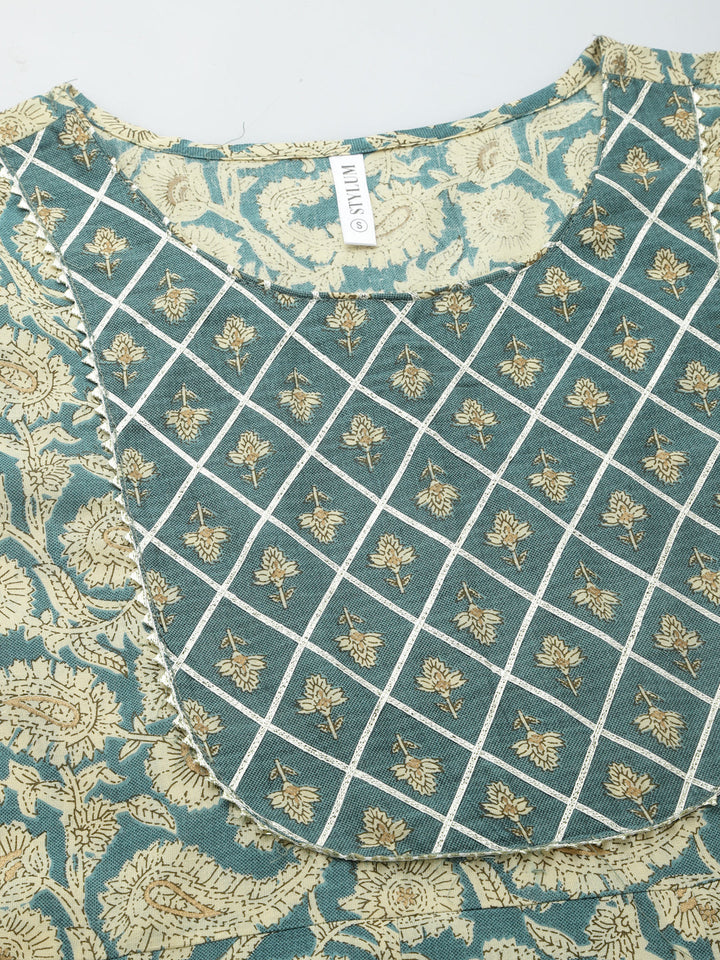 Printed Cotton Anarkali Kurta With Dupatta