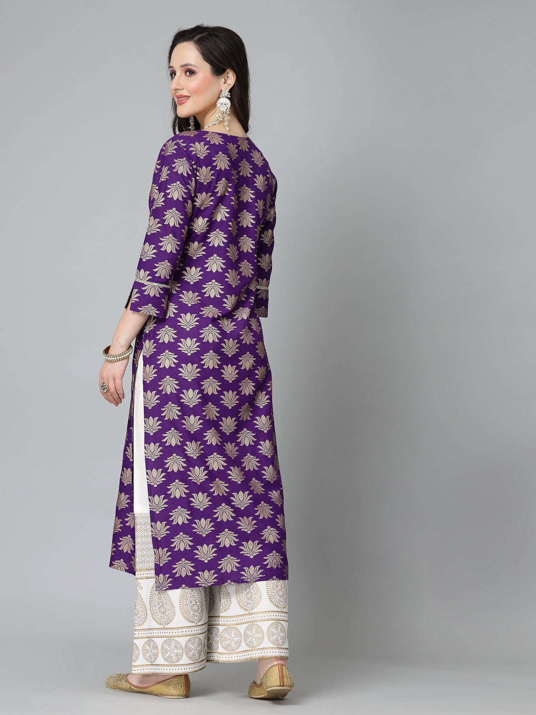Gold Printed Rayon Straight Kurta