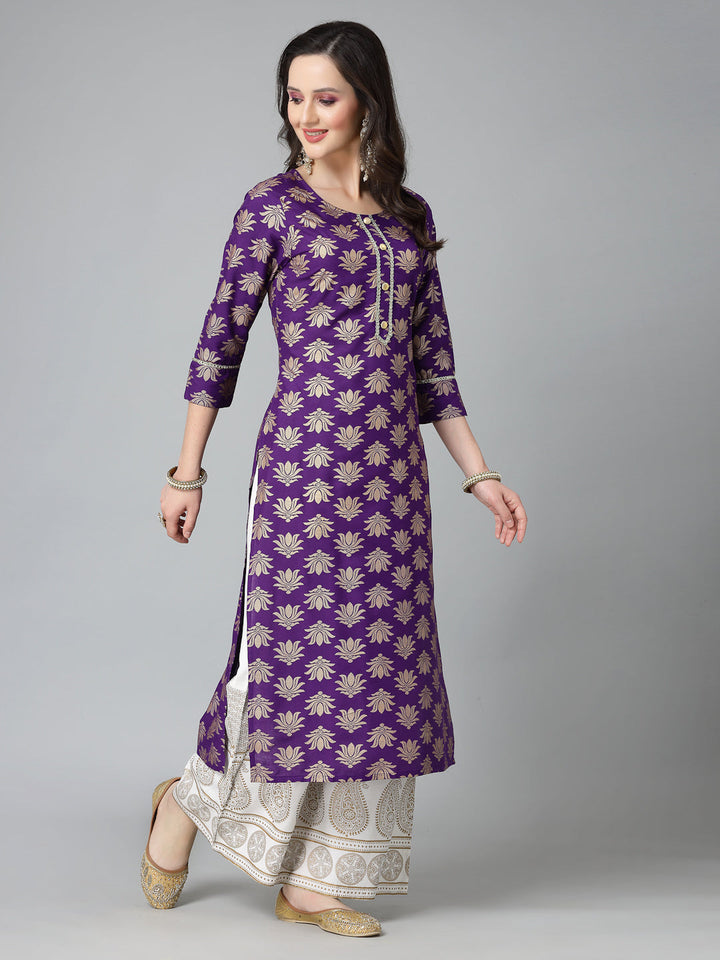 Gold Printed Rayon Straight Kurta