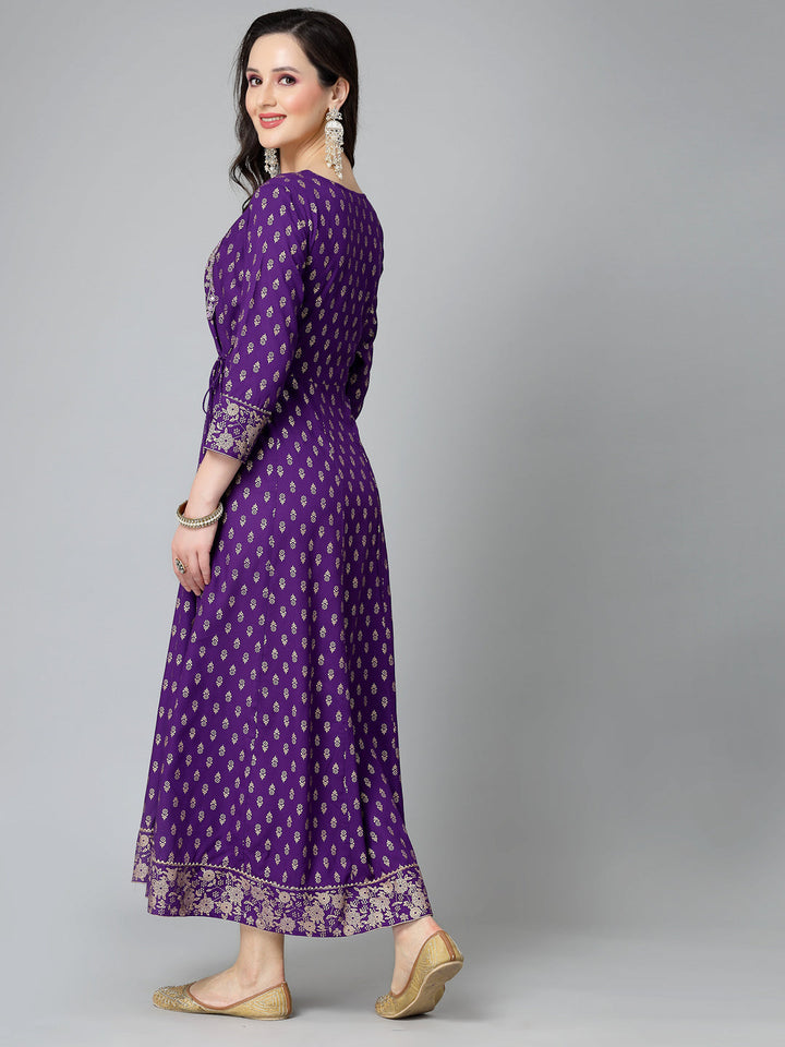 Printed &amp; Embroidered Rayon Anarkali Kurta