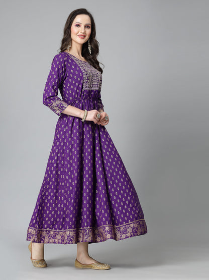 Printed & Embroidered Rayon Anarkali Kurta