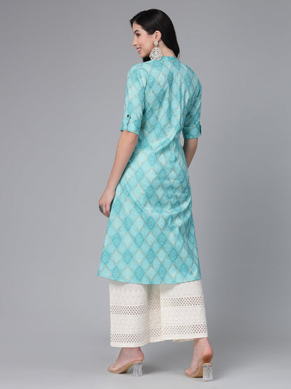 Bandhani Printed Cotton Blend Straight Kurta