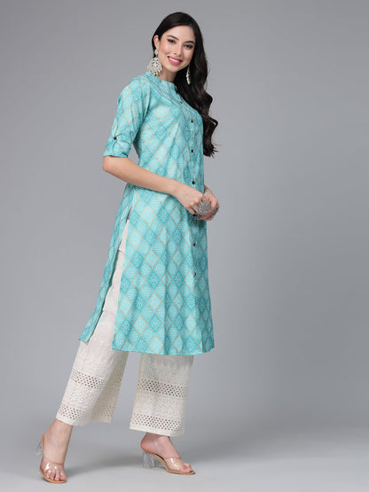 Bandhani Printed Cotton Blend Straight Kurta