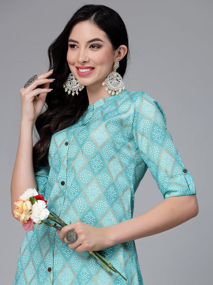 Bandhani Printed Cotton Blend Straight Kurta