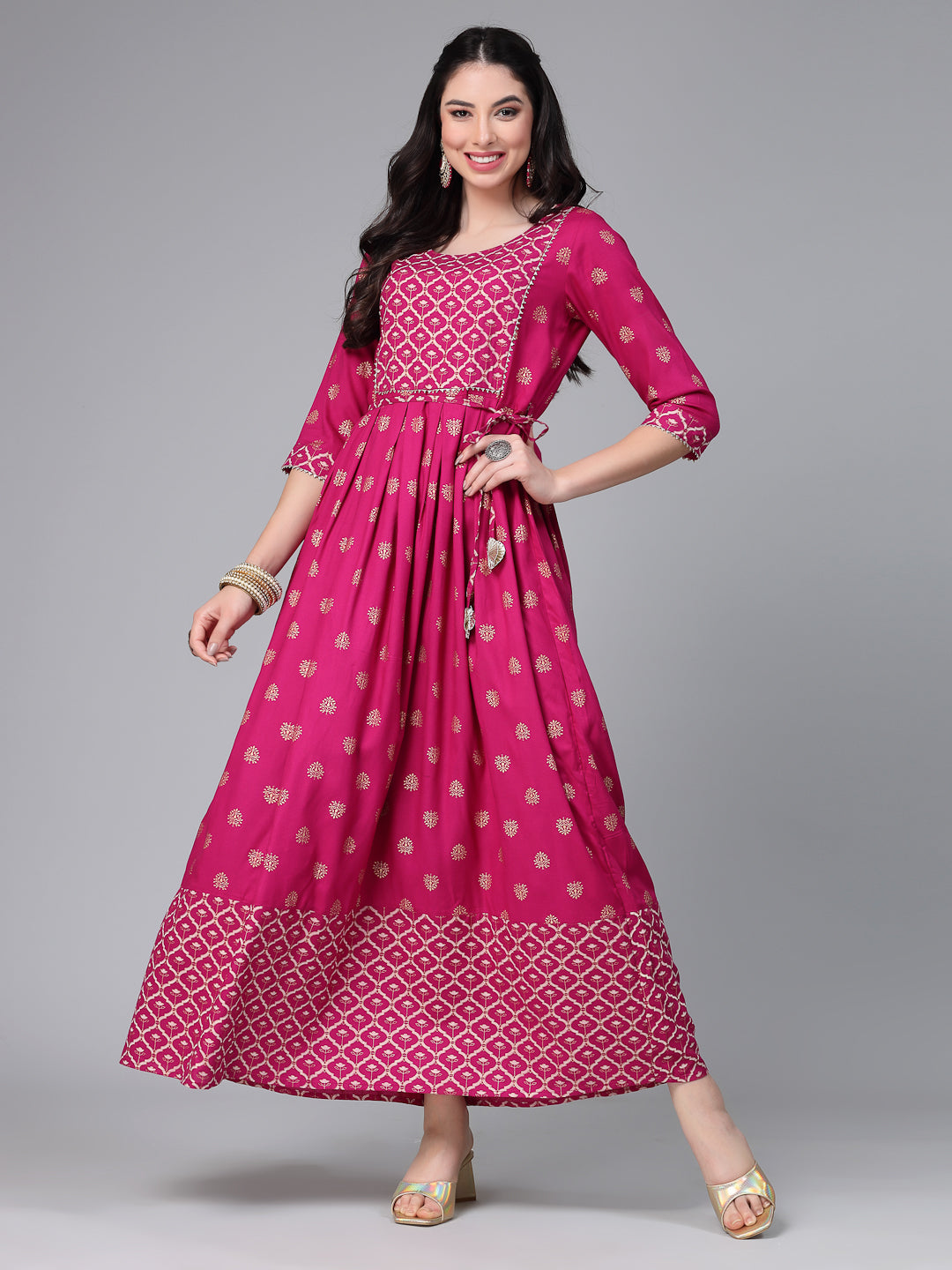 Gold &amp; Khari Printed Rayon Flared Kurta