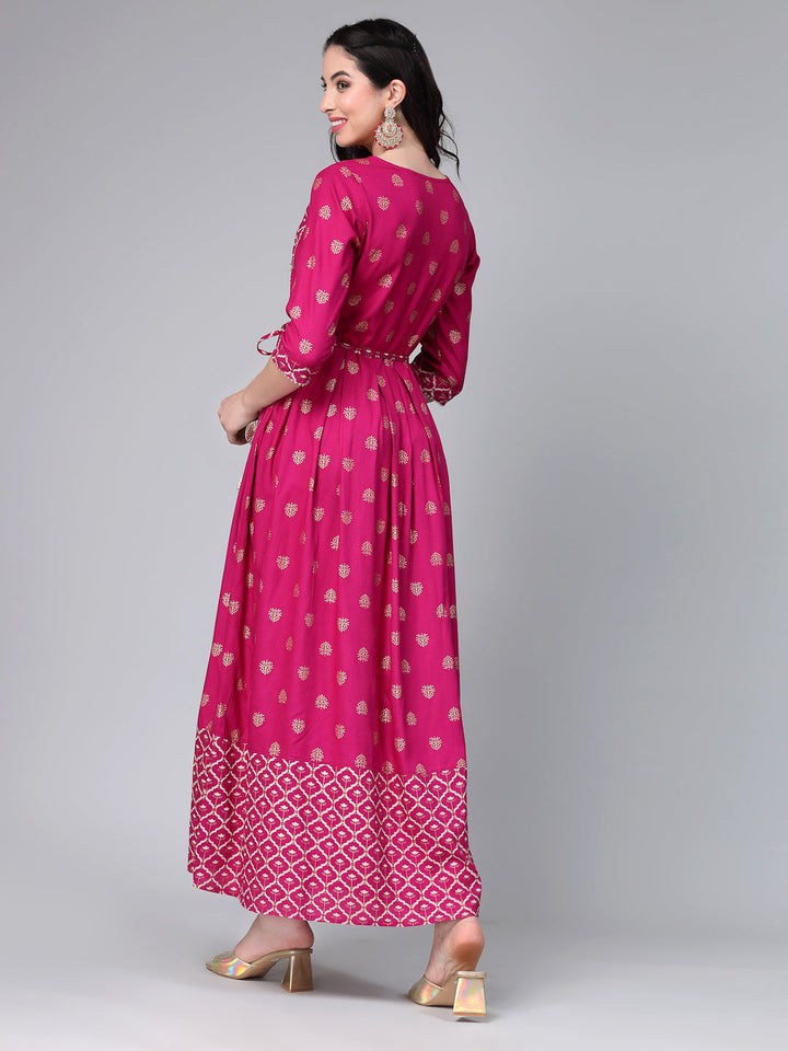 Gold &amp; Khari Printed Rayon Flared Kurta