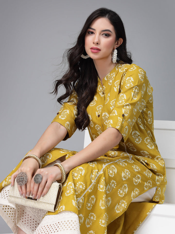 Floral Printed Rayon A-Line Kurta