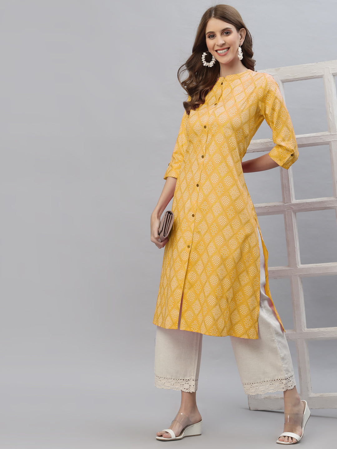Bandhani Printed Cotton Blend Straight Kurta