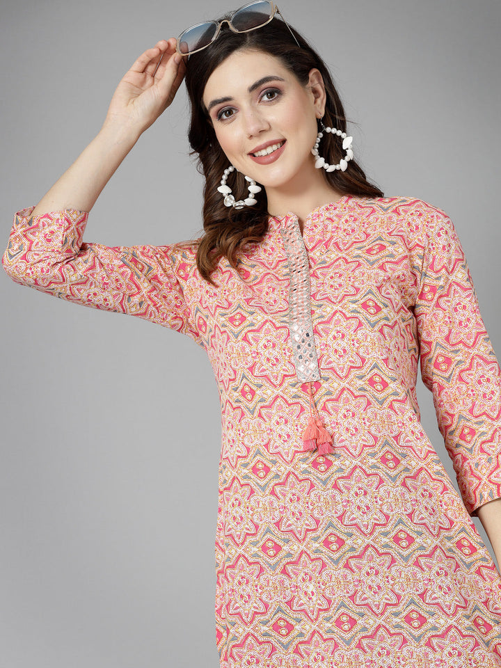 Printed &amp; Embroidered Cotton Kurti