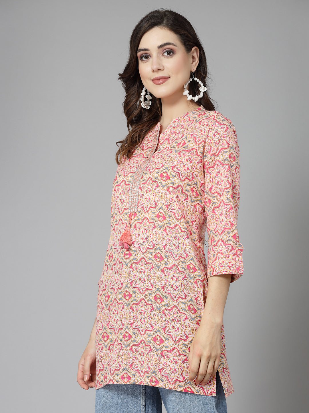 Printed &amp; Embroidered Cotton Kurti