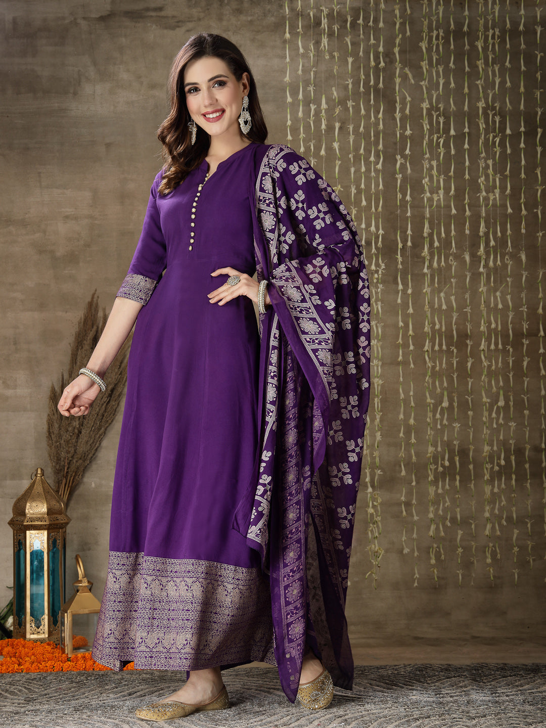 Printed Rayon Anarkali kurta with Dupatta