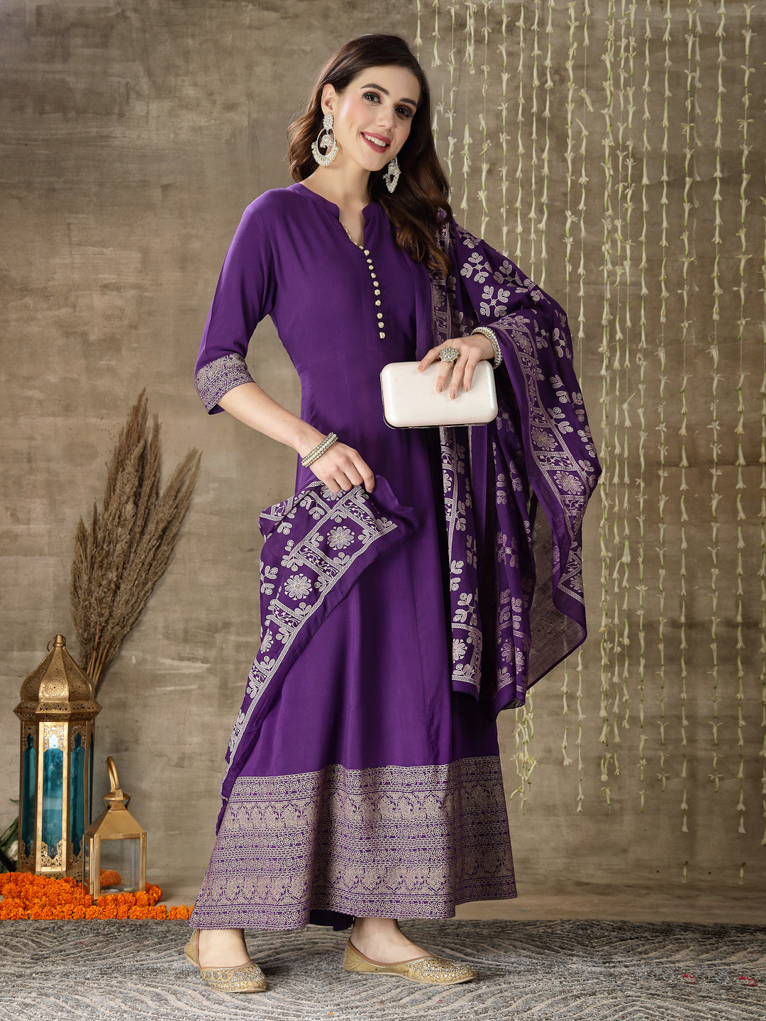 Printed Rayon Anarkali kurta with Dupatta