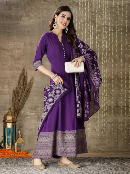 Printed Rayon Anarkali kurta with Dupatta