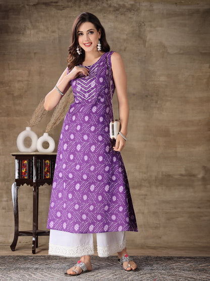 Bandhej Printed Cotton Flared Kurta