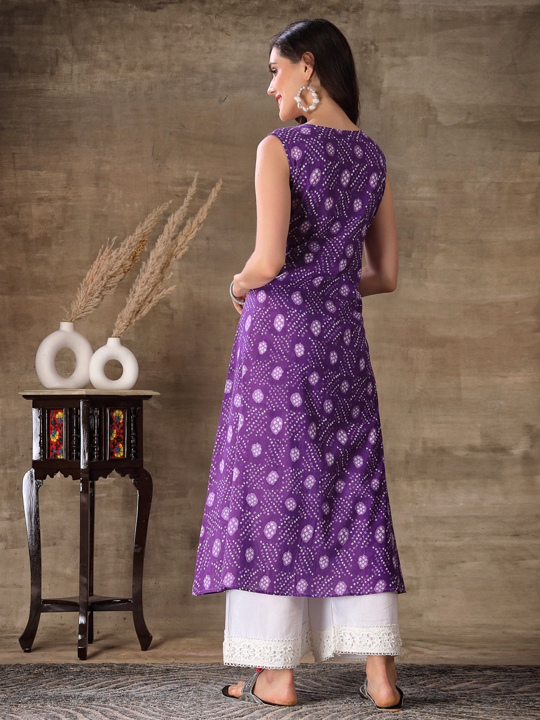 Bandhej Printed Cotton Flared Kurta