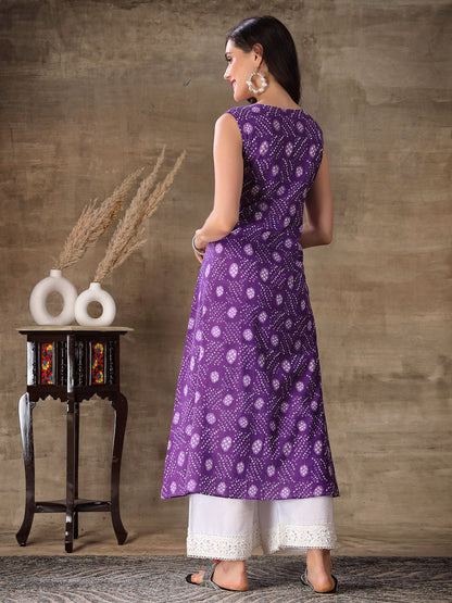 Bandhej Printed Cotton Flared Kurta