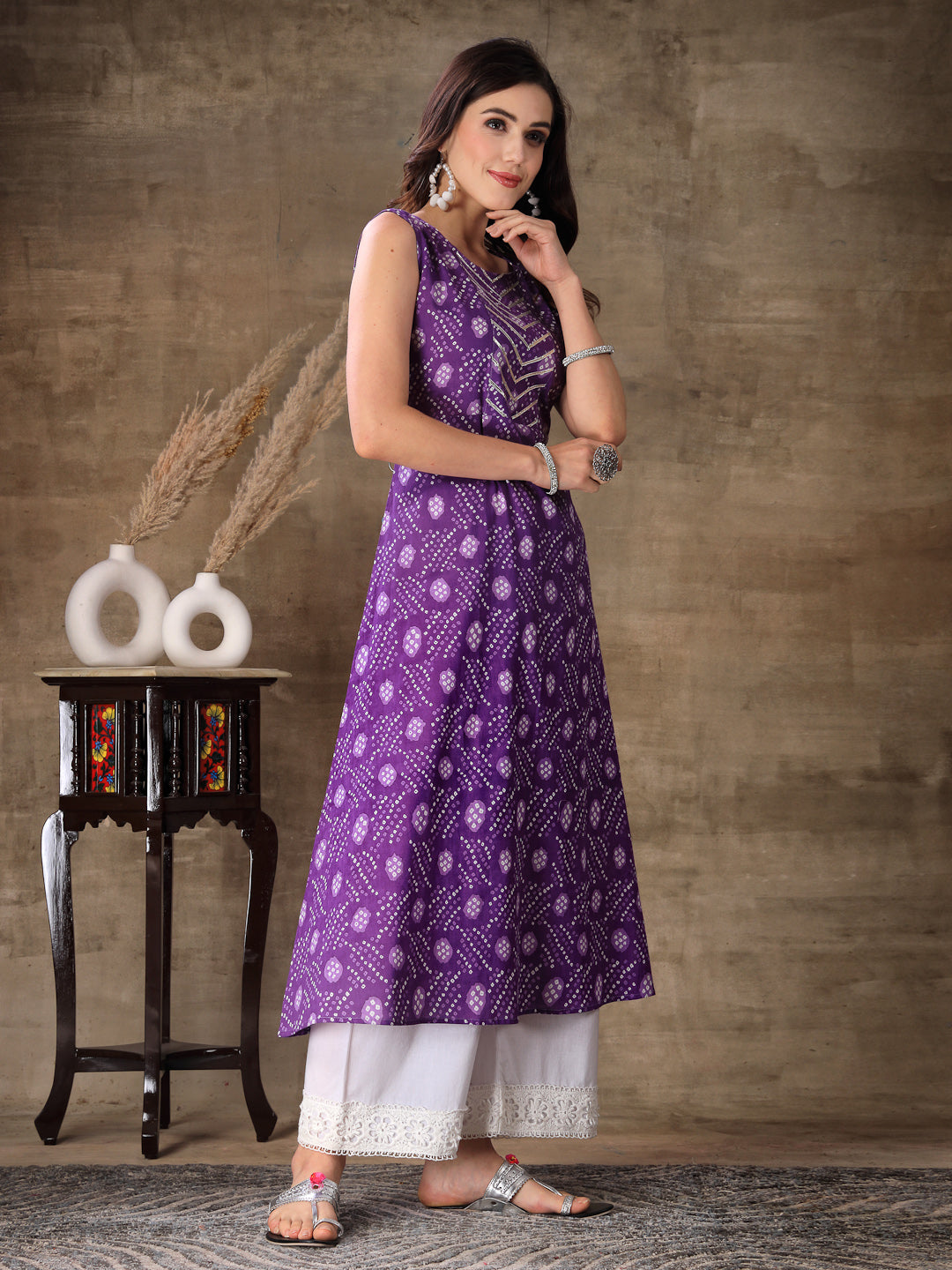Bandhej Printed Cotton Flared Kurta