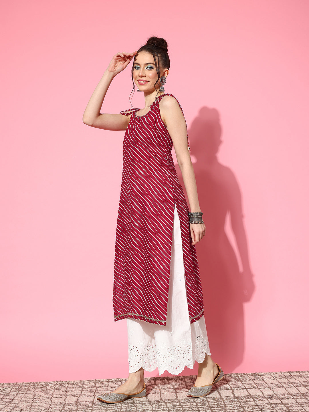 Lehariya Printed Sleeveless Kurta