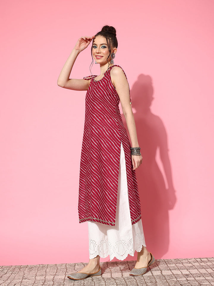 Lehariya Printed Sleeveless Kurta