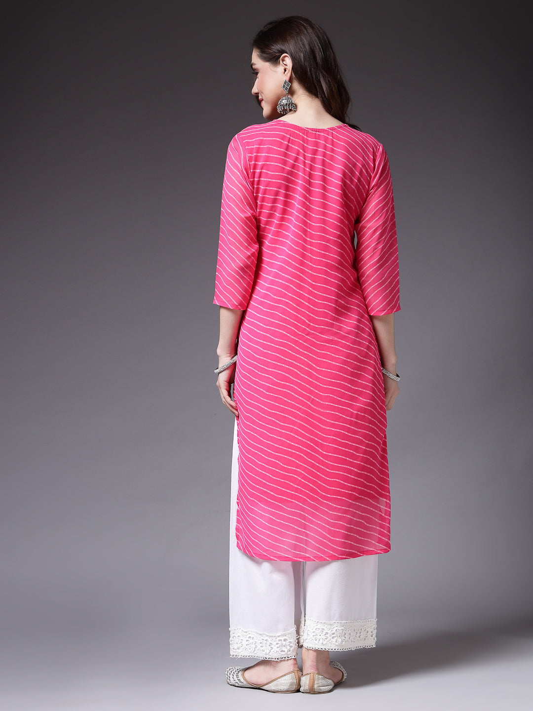 Lehariya Printed &amp; Embroidered Georgette Naira Cut Kurta