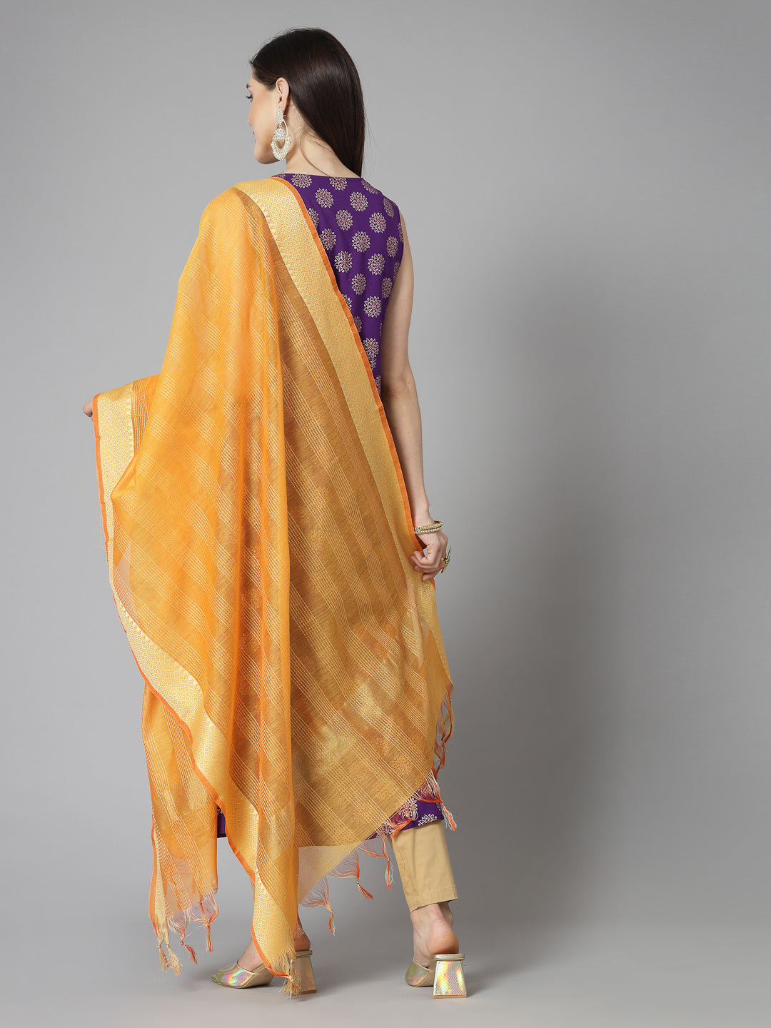 Bandhej Printed Rayon A-Line Kurta with Dupatta