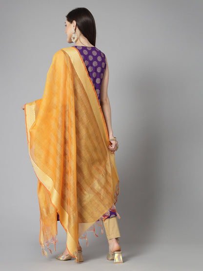 Bandhej Printed Rayon A-Line Kurta with Dupatta