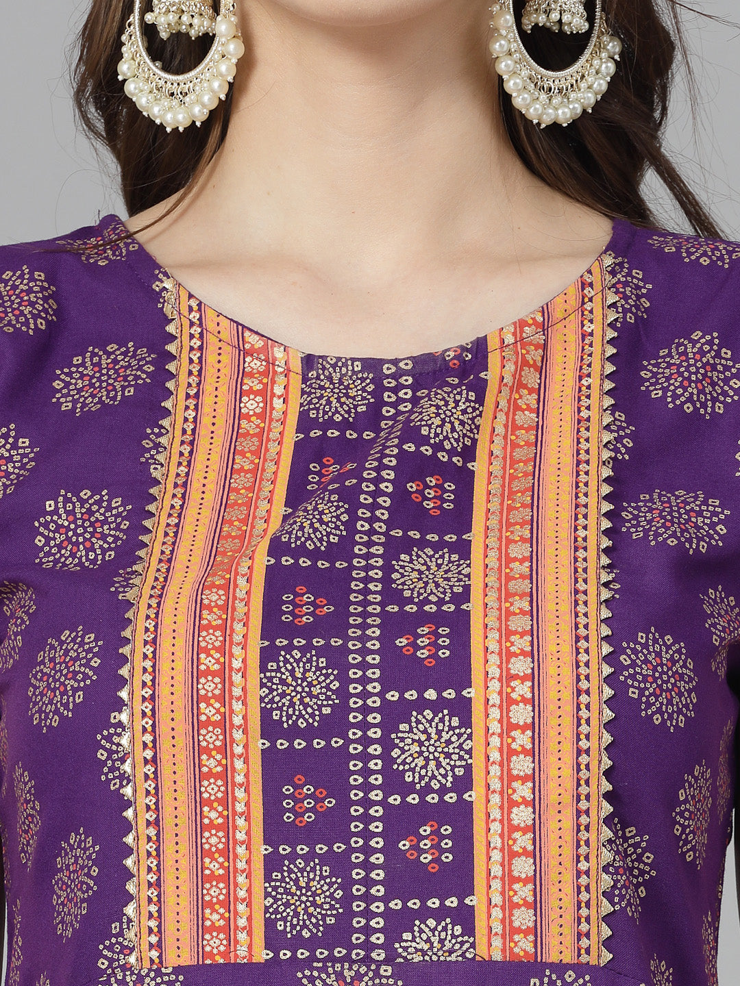 Bandhej Printed Rayon A-Line Kurta with Dupatta