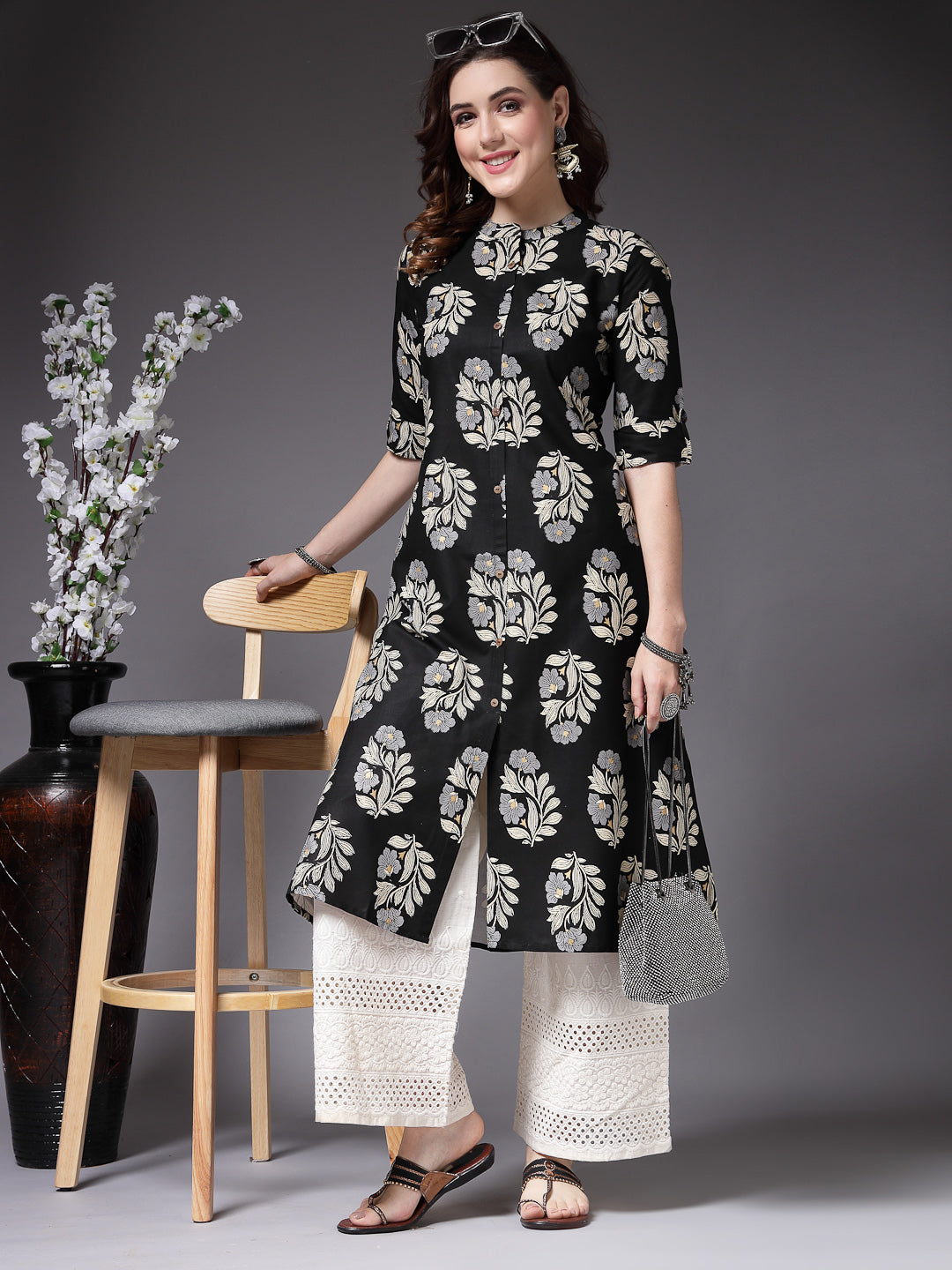 Floral Printed Rayon A-Line Kurta
