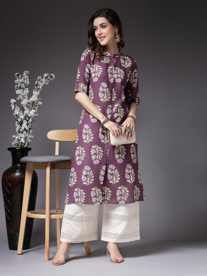 Floral Printed Rayon A-Line Kurta