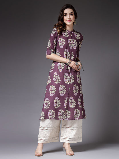 Floral Printed Rayon A-Line Kurta