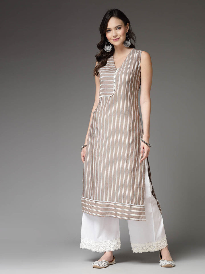 Stylum beige cotton woven kurta – wholesale manufacturer &amp; exporter from India