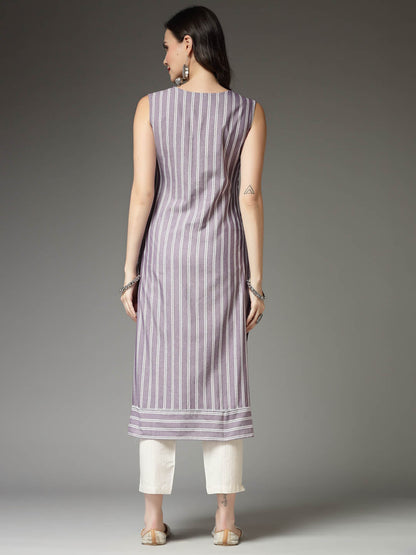 Woven Striped Cotton Blend Straight Kurta